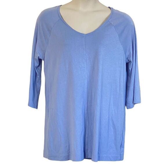 J Jill Pure Jill Blue V Neck Pullover 3/4 Sleeve T Shirt Size Large - Picture 1 of 9